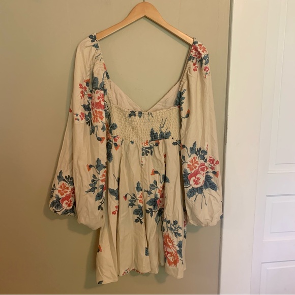 Free People Francesca Mini Dress Warm Ivory Combo Size Large Floral Smocked - Picture 6 of 7
